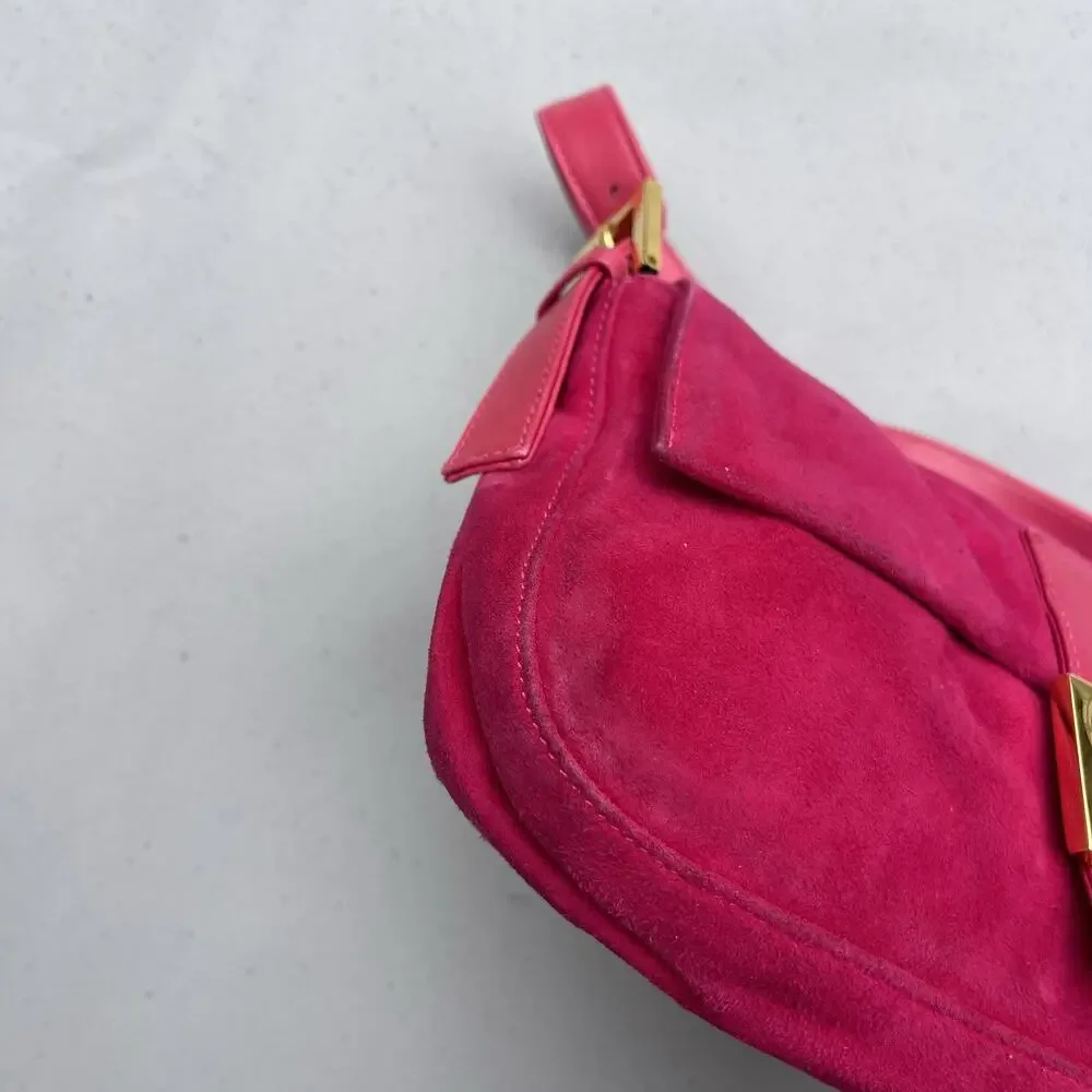 FENDI Mamma Baguette Pink Suede Gold Glitter Flap Shoulder Bag Purse - Picture 5 of 16